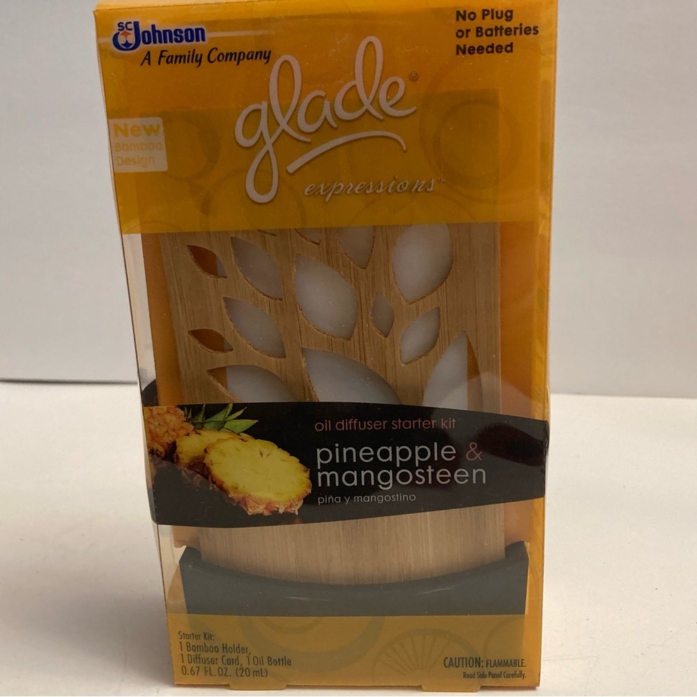 Glade Expressions Oil Diffuser Starter Kit Pineapple Mangosteen Bamboo Holder